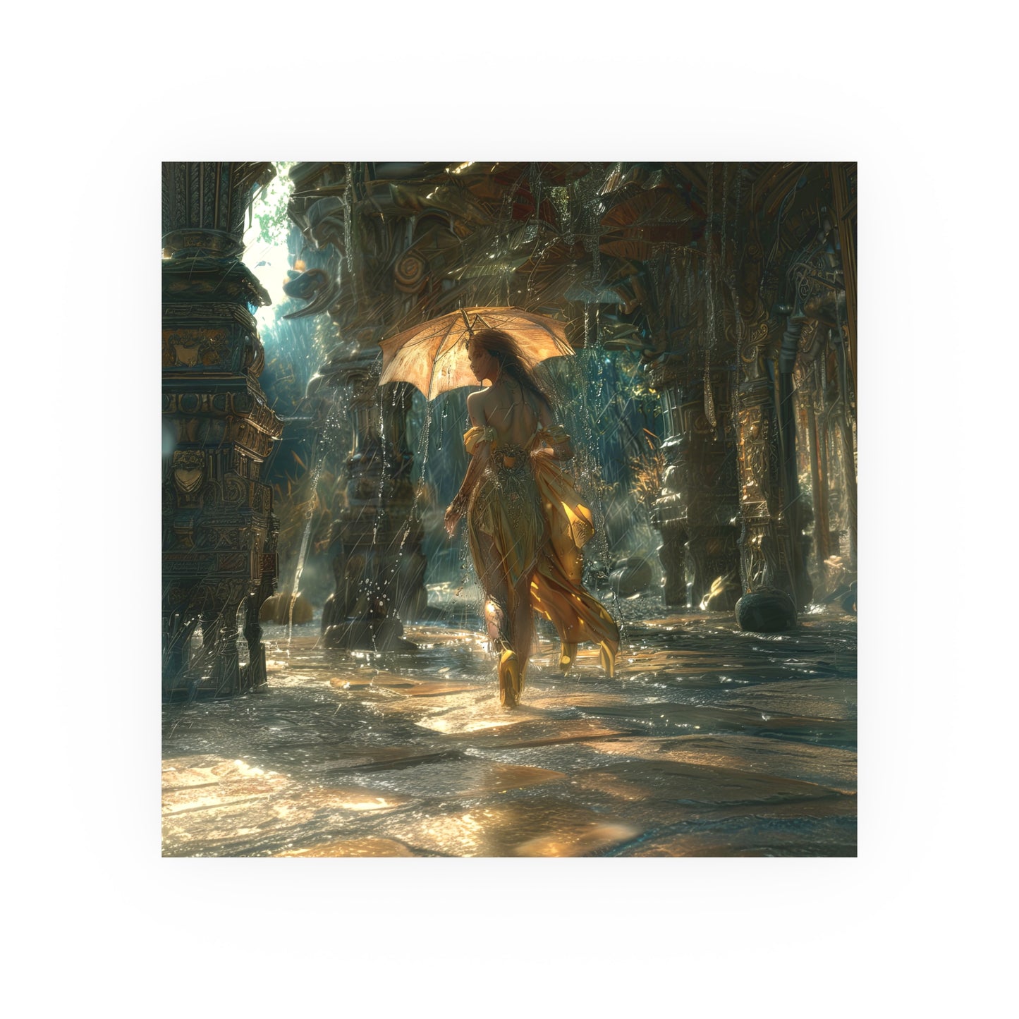 Satin and Archival Matte Posters: Woman in a Pale Yellow Linen Dress #01