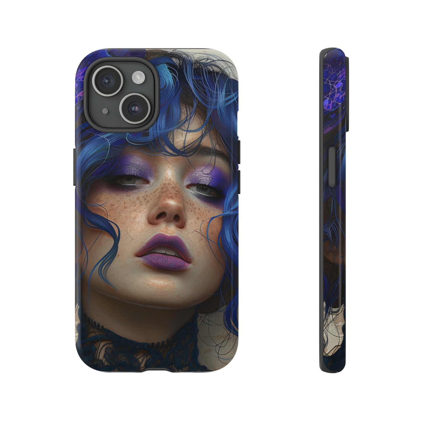 Tough Mobile Phone Cases: lady with blue and purple hair