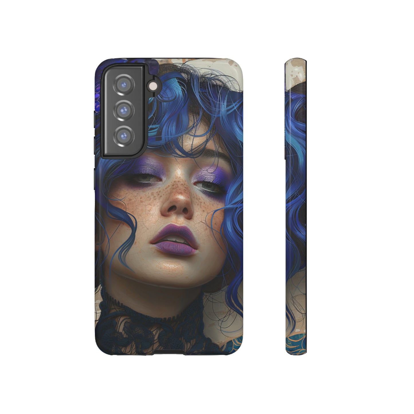 Tough Mobile Phone Cases: lady with blue and purple hair