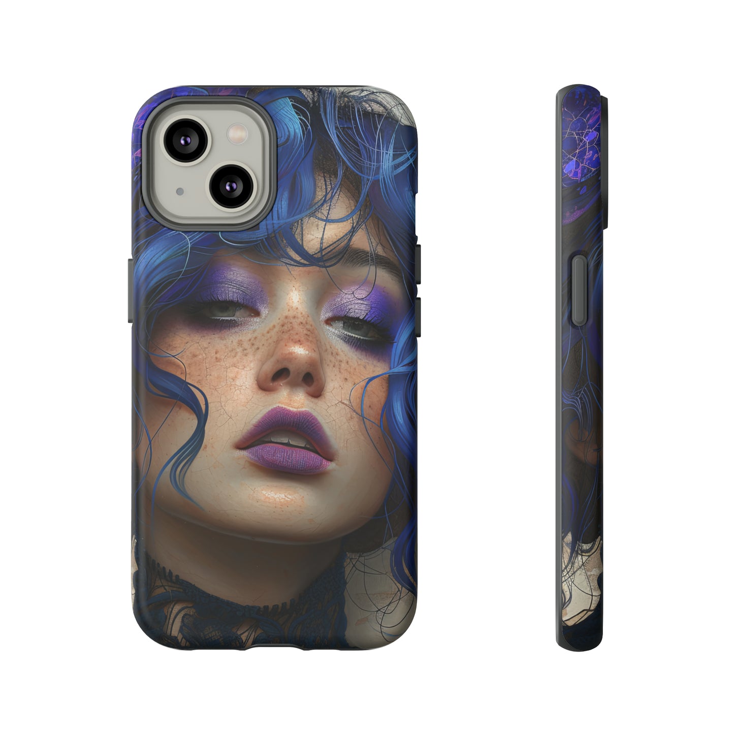 Tough Mobile Phone Cases: lady with blue and purple hair