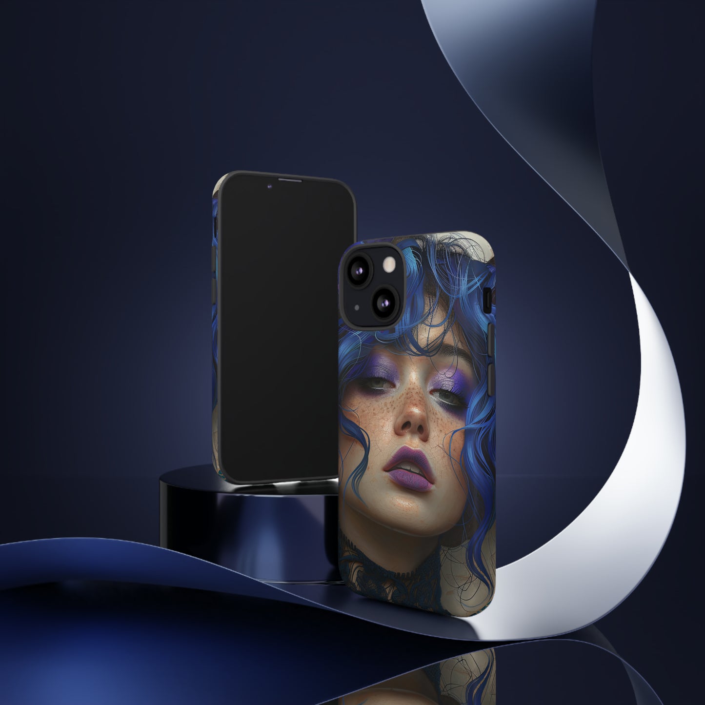 Tough Mobile Phone Cases: lady with blue and purple hair