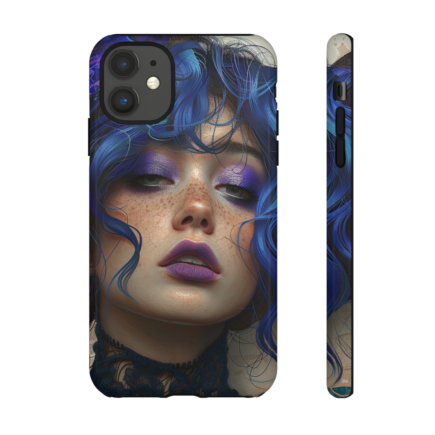 Tough Mobile Phone Cases: lady with blue and purple hair