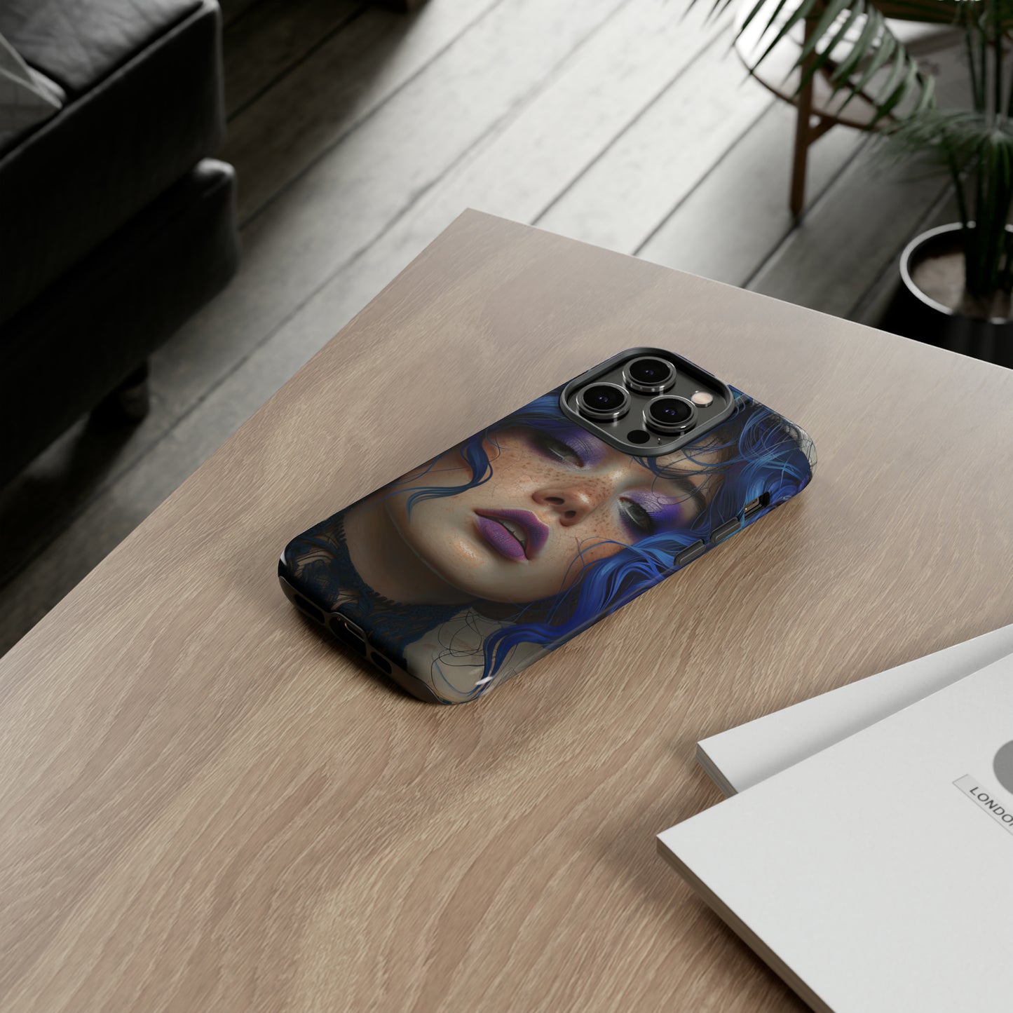 Tough Mobile Phone Cases: lady with blue and purple hair