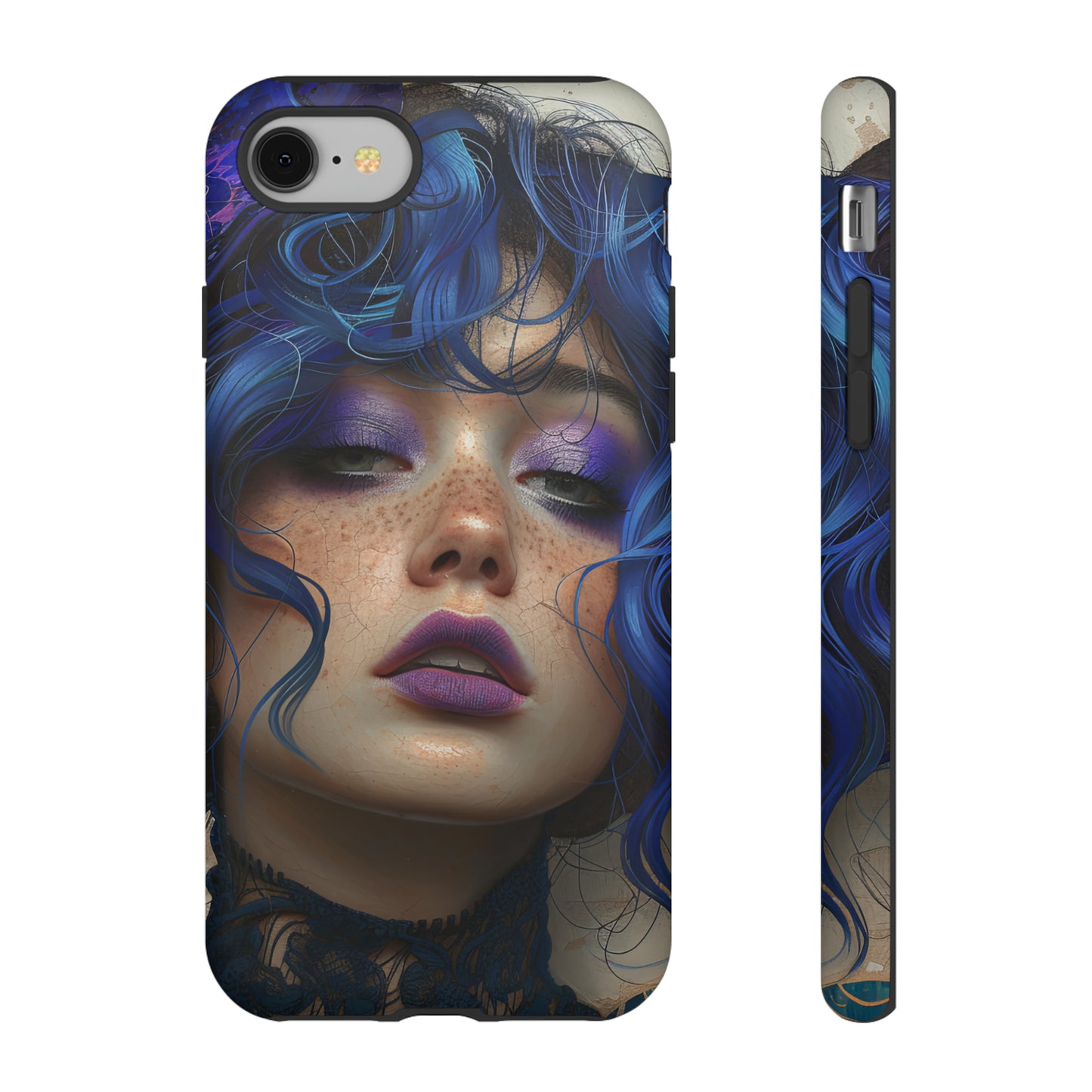 Tough Mobile Phone Cases: lady with blue and purple hair