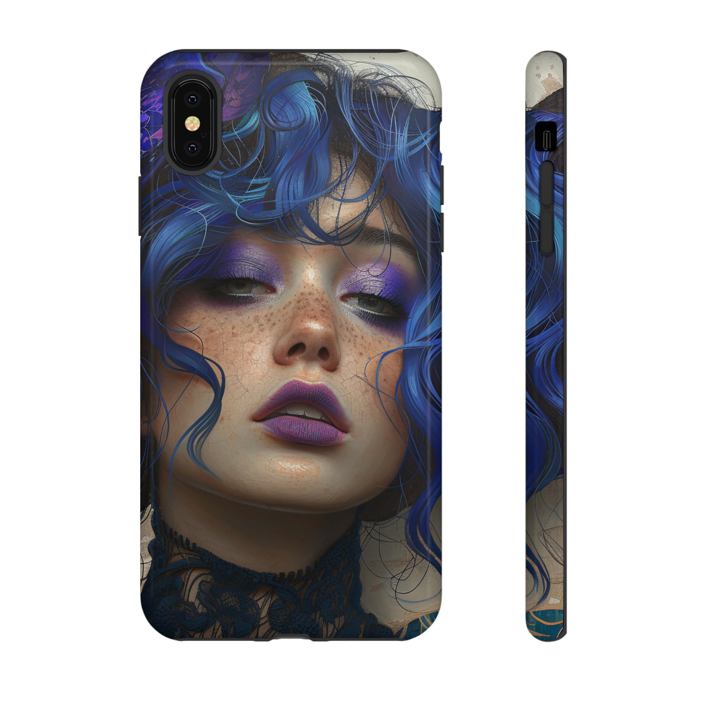 Tough Mobile Phone Cases: lady with blue and purple hair