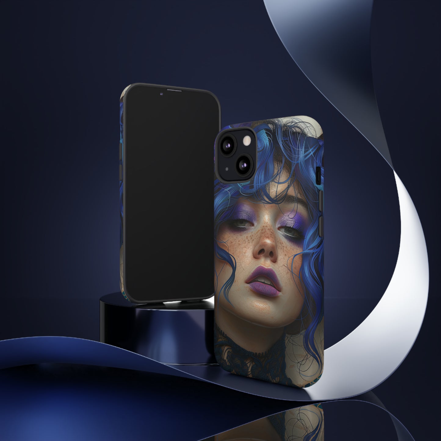 Tough Mobile Phone Cases: lady with blue and purple hair