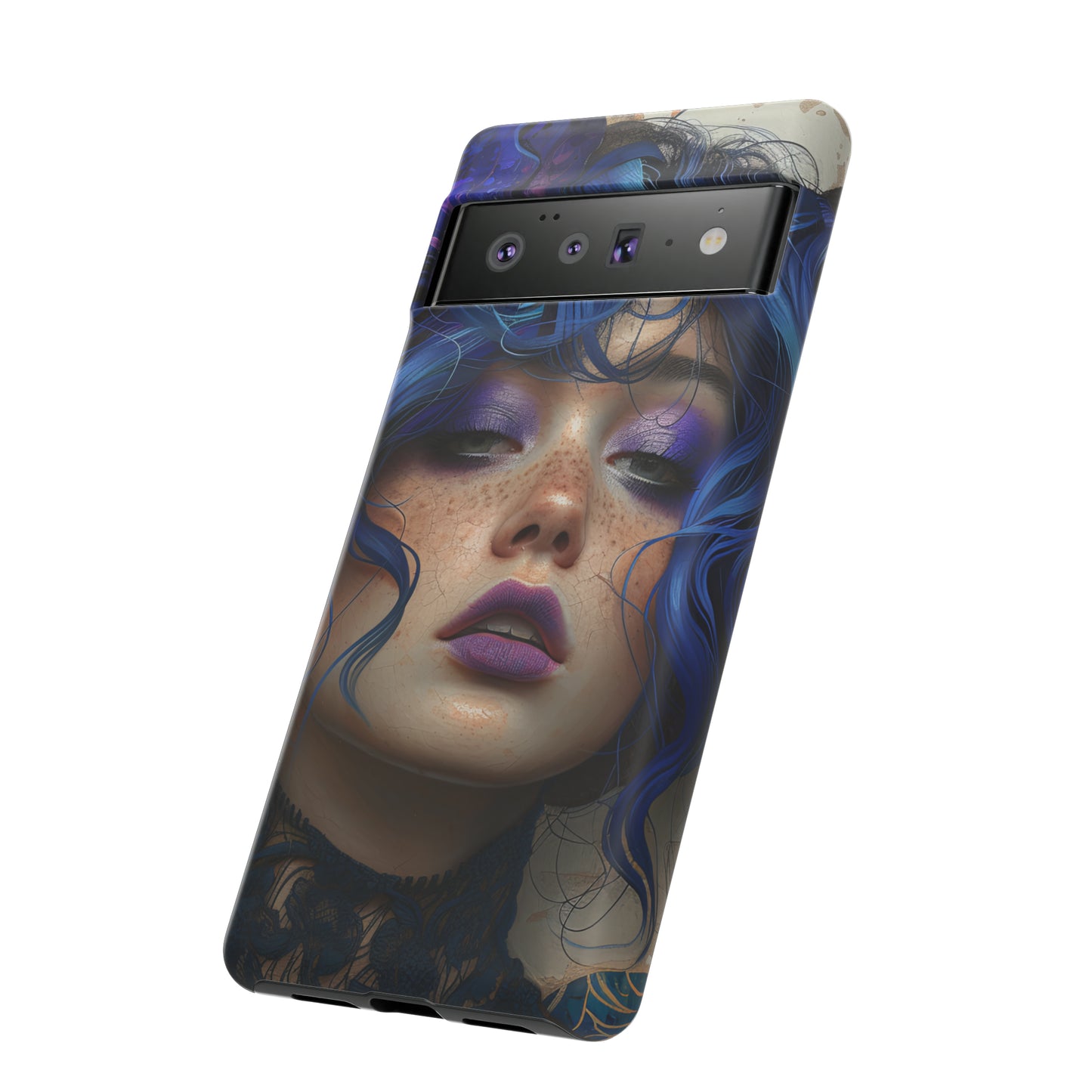 Tough Mobile Phone Cases: lady with blue and purple hair