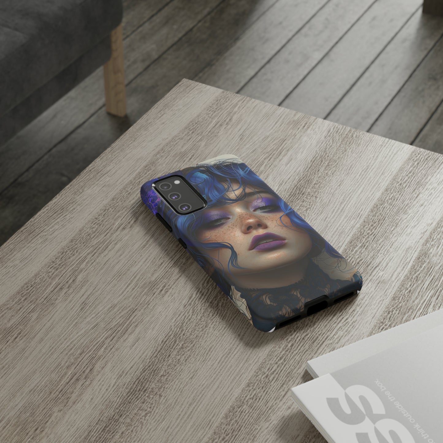 Tough Mobile Phone Cases: lady with blue and purple hair