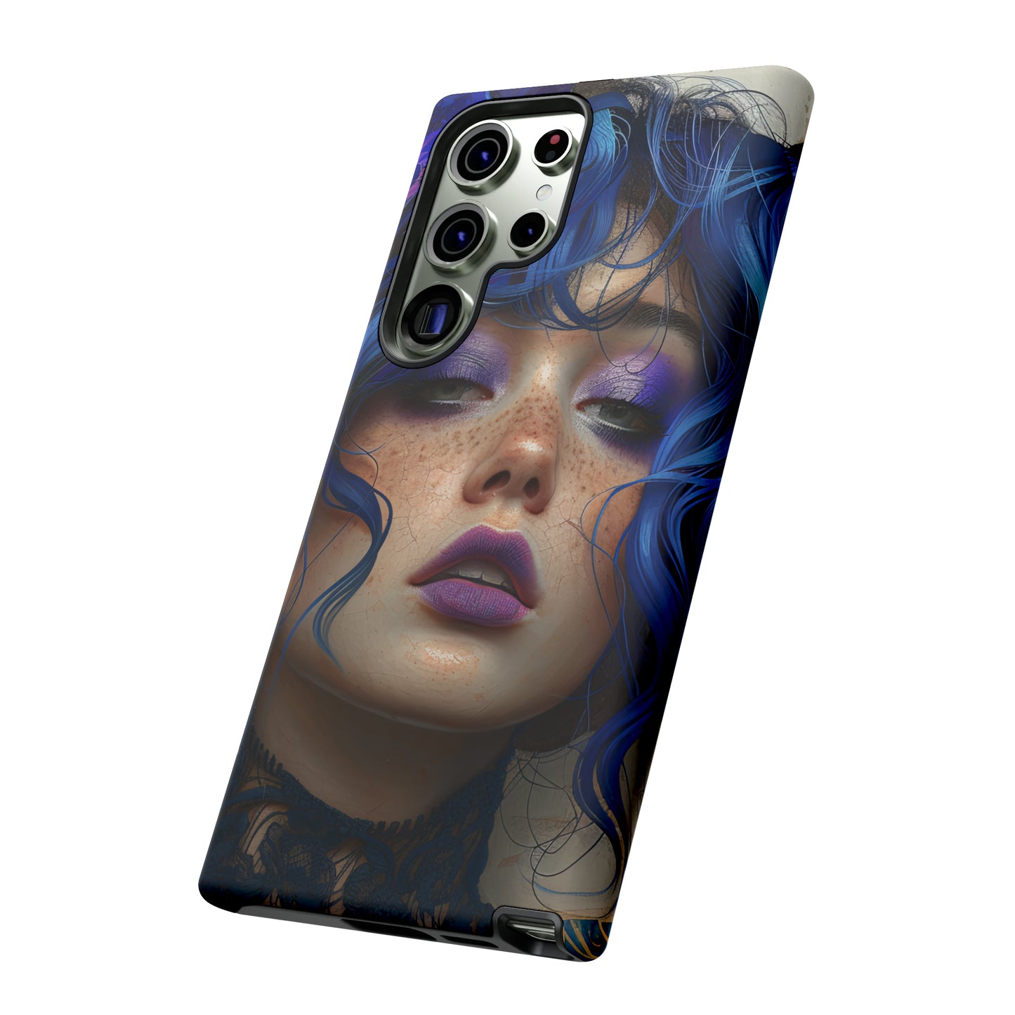 Tough Mobile Phone Cases: lady with blue and purple hair