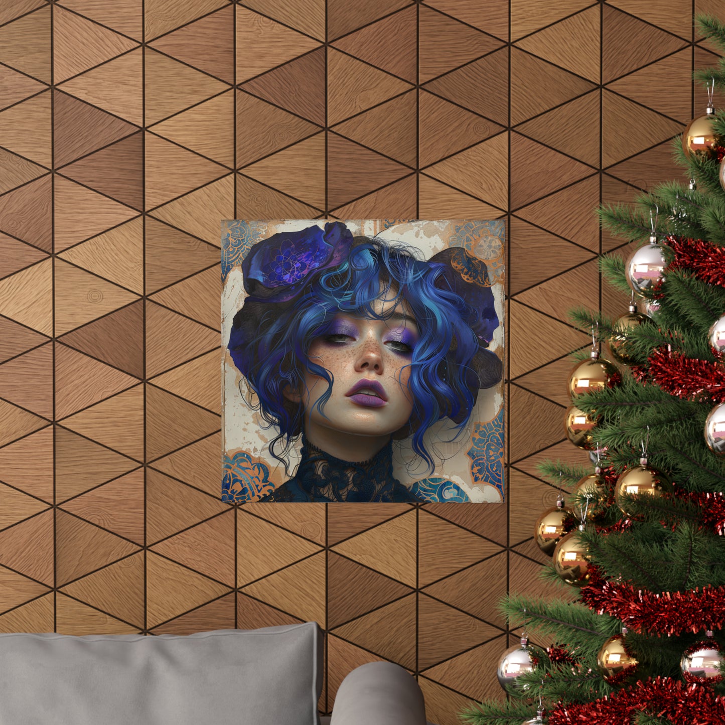 Matte Vertical Poster: lady with blue and purple hair