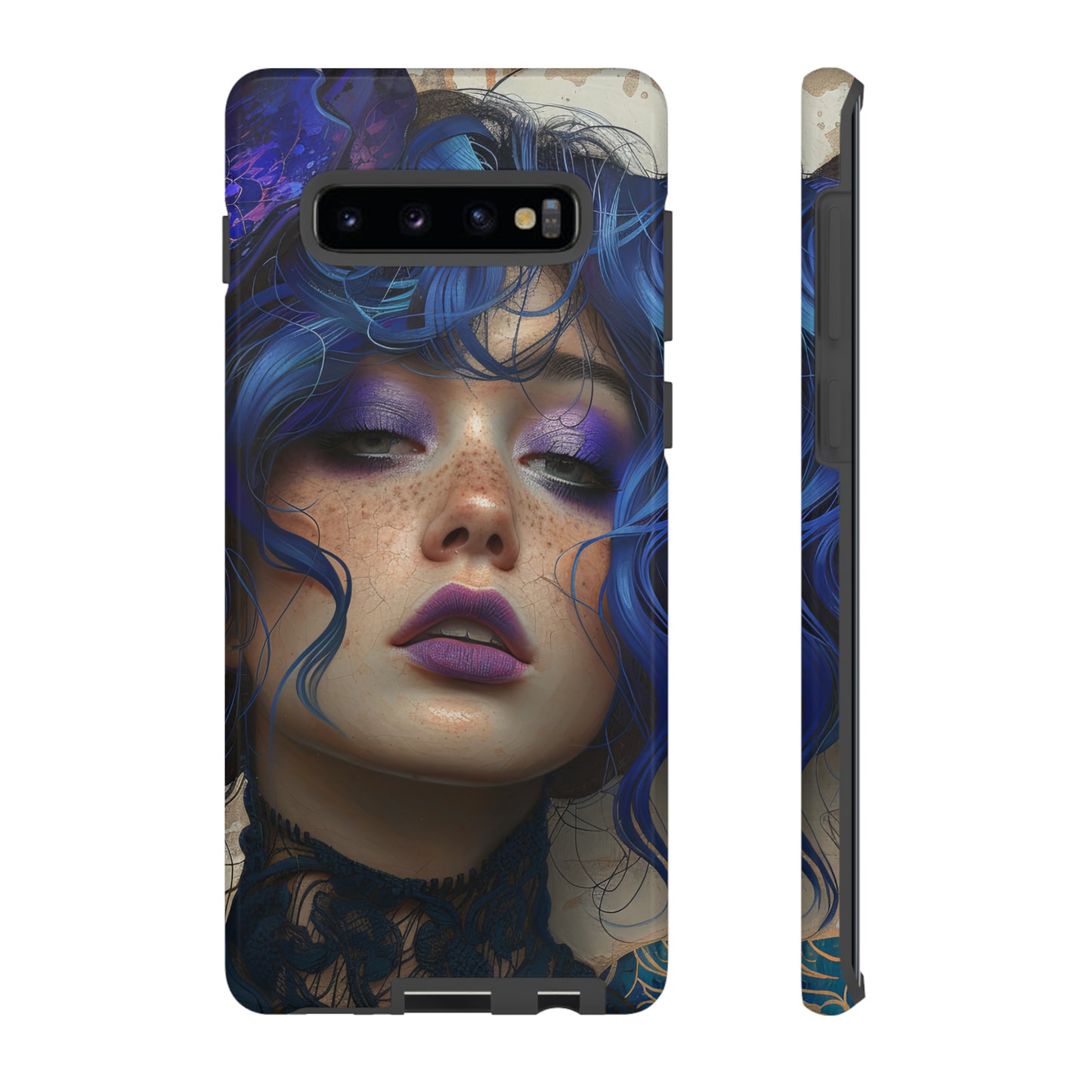 Tough Mobile Phone Cases: lady with blue and purple hair