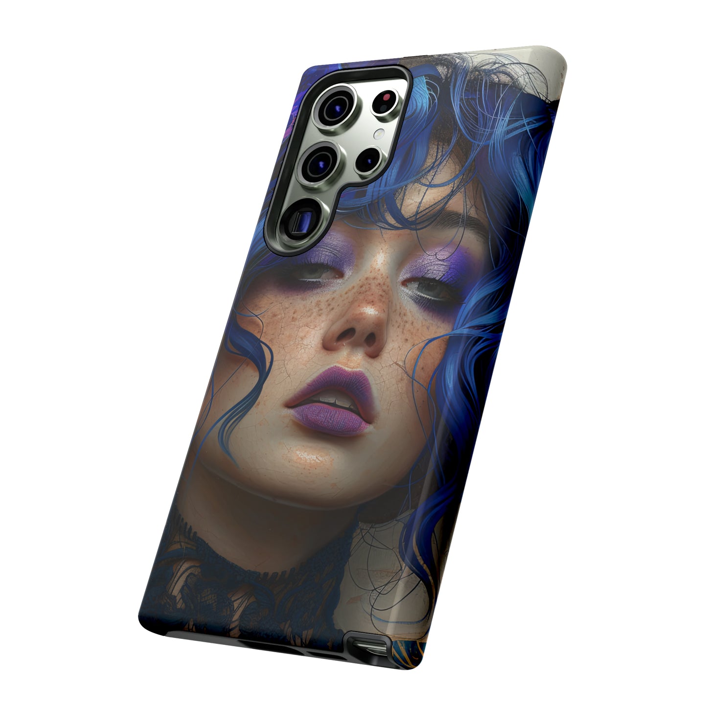 Tough Mobile Phone Cases: lady with blue and purple hair