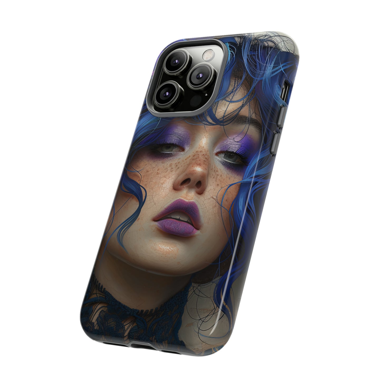 Tough Mobile Phone Cases: lady with blue and purple hair