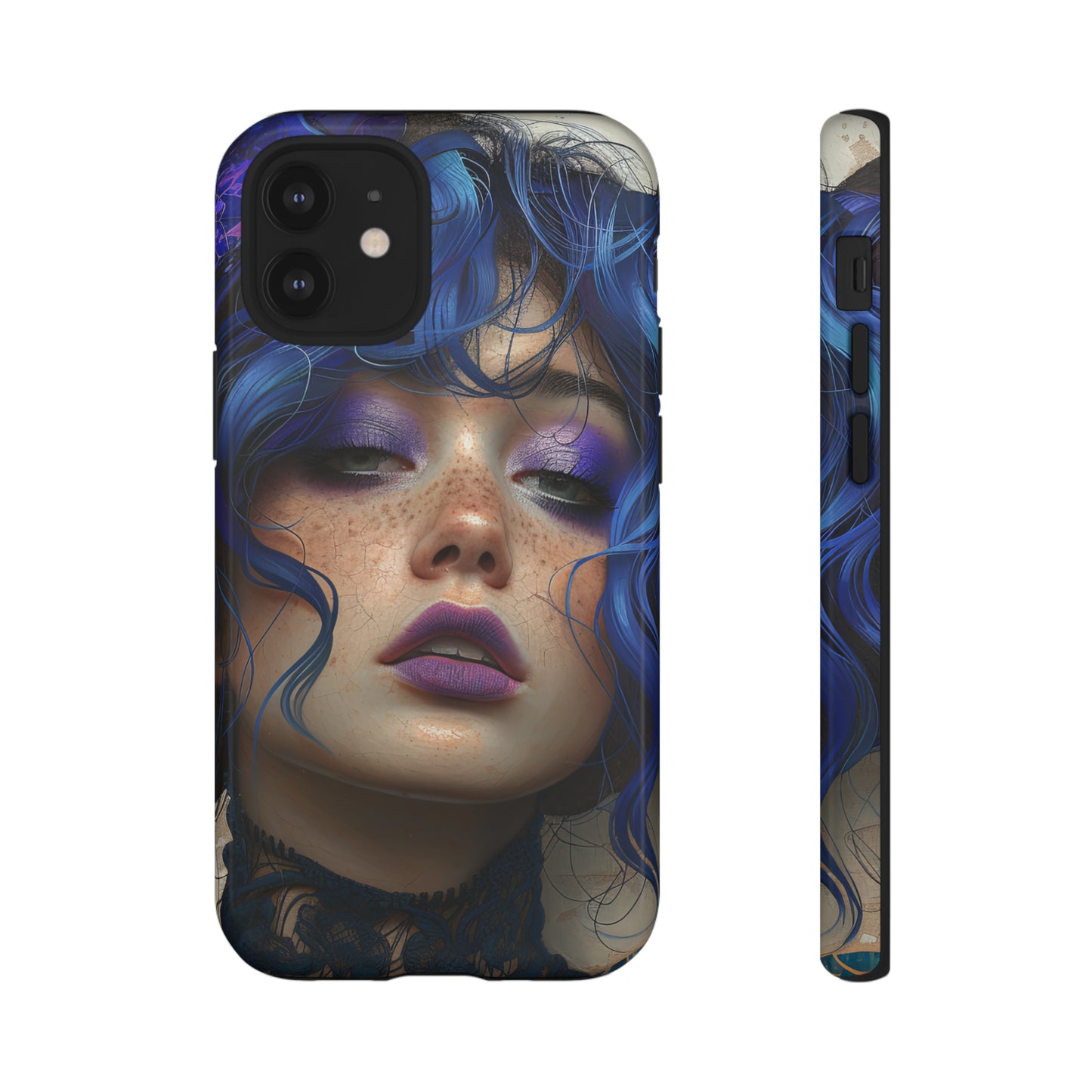 Tough Mobile Phone Cases: lady with blue and purple hair