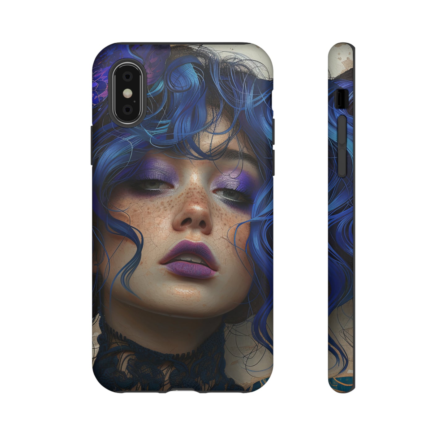 Tough Mobile Phone Cases: lady with blue and purple hair