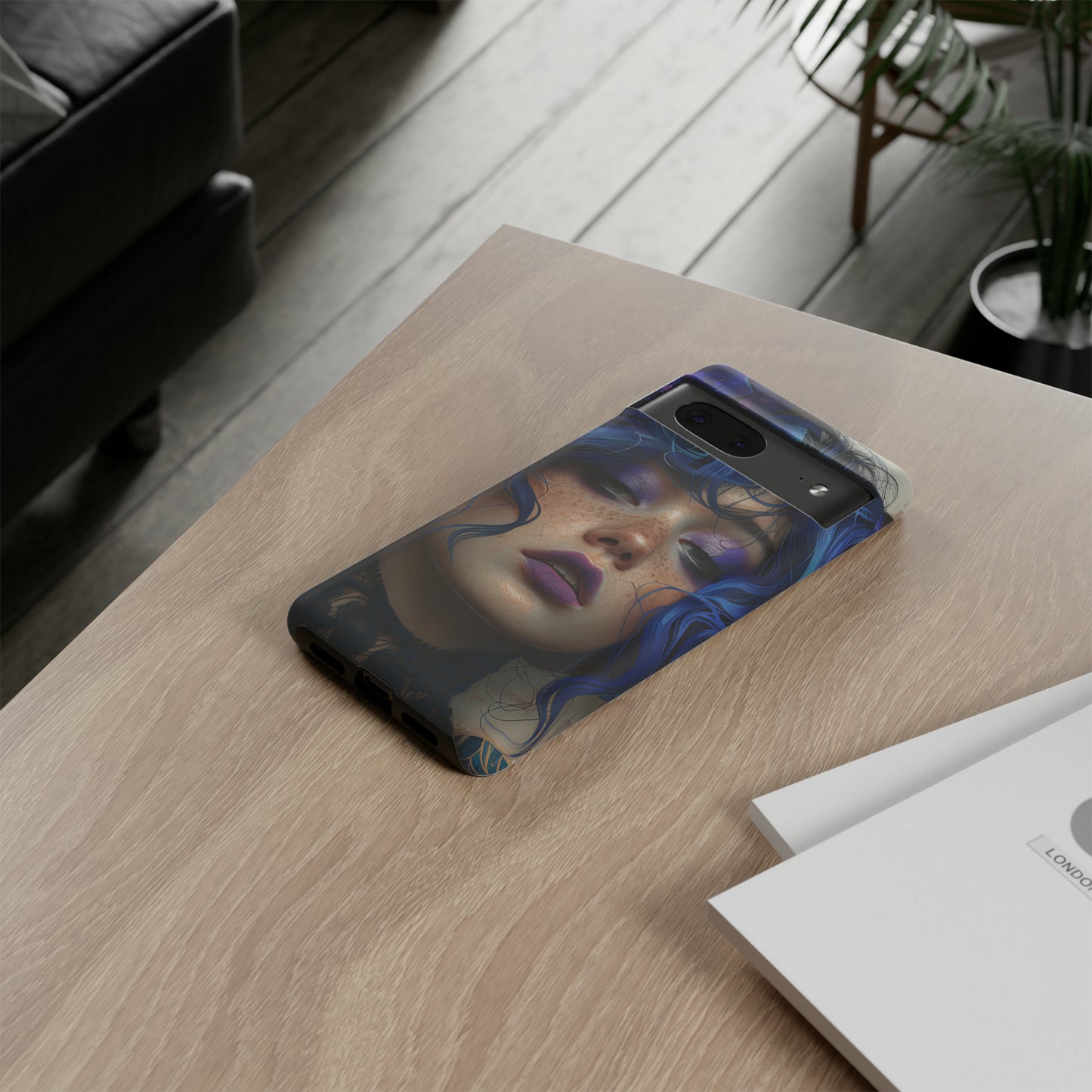 Tough Mobile Phone Cases: lady with blue and purple hair