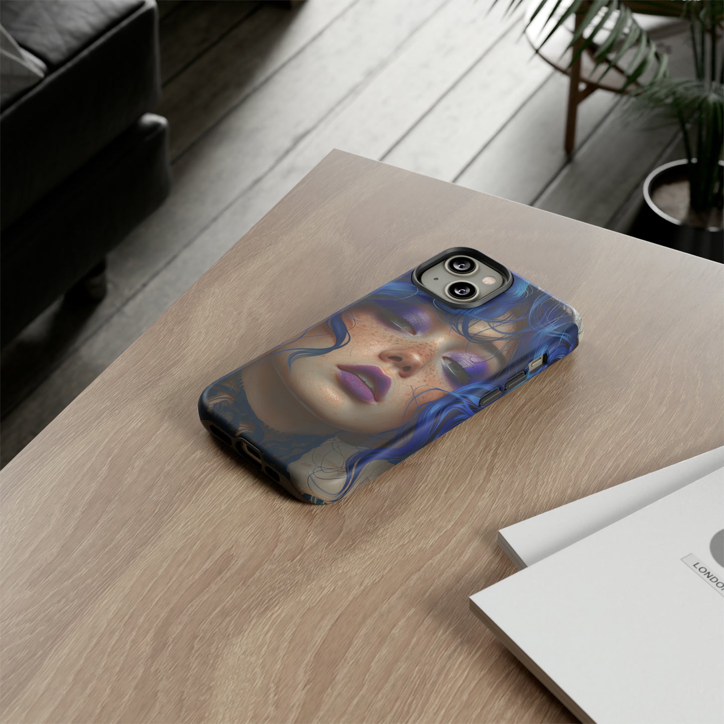 Tough Mobile Phone Cases: lady with blue and purple hair