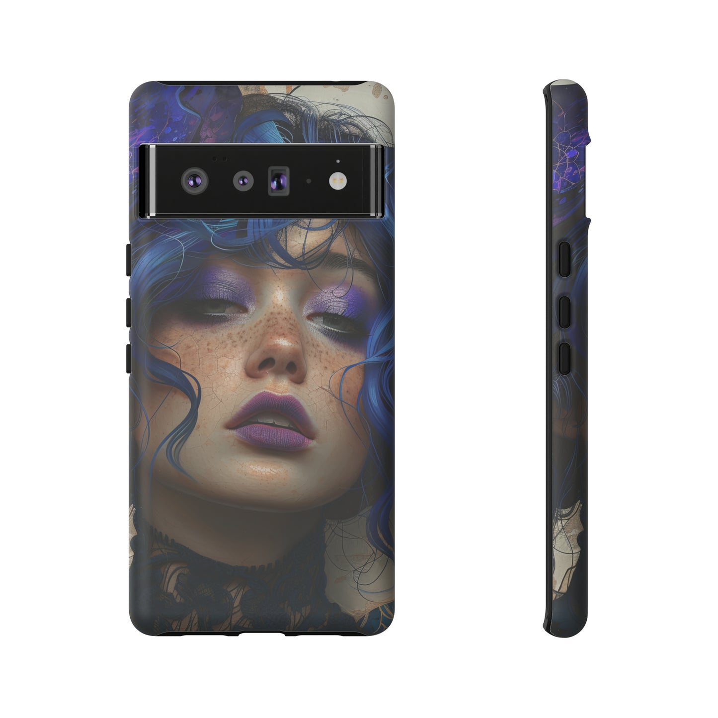 Tough Mobile Phone Cases: lady with blue and purple hair