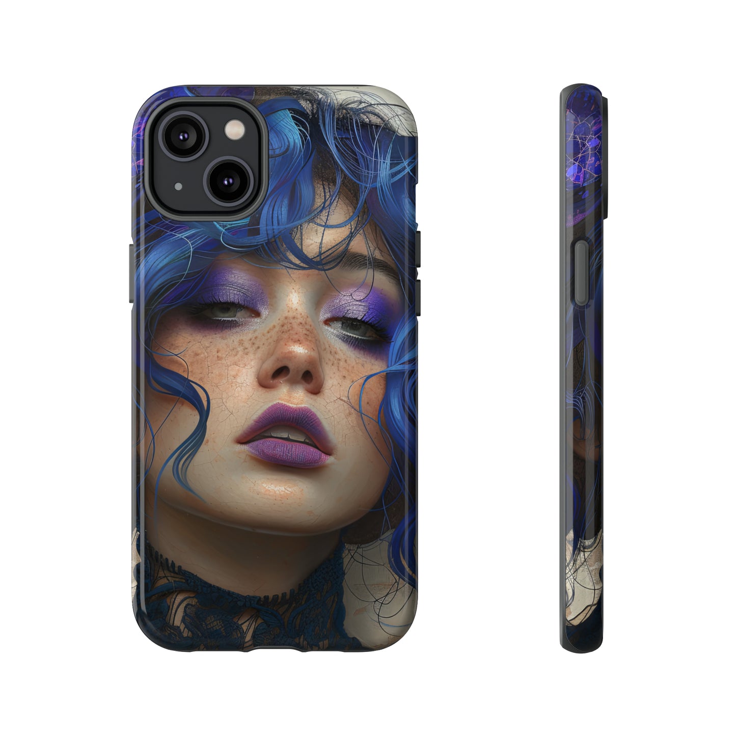 Tough Mobile Phone Cases: lady with blue and purple hair