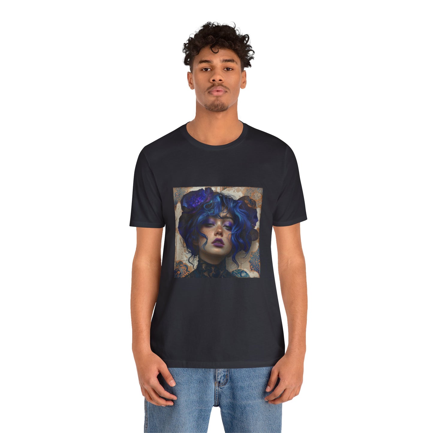 Unisex Jersey Short Sleeve Tee: lady with blue and purple hair