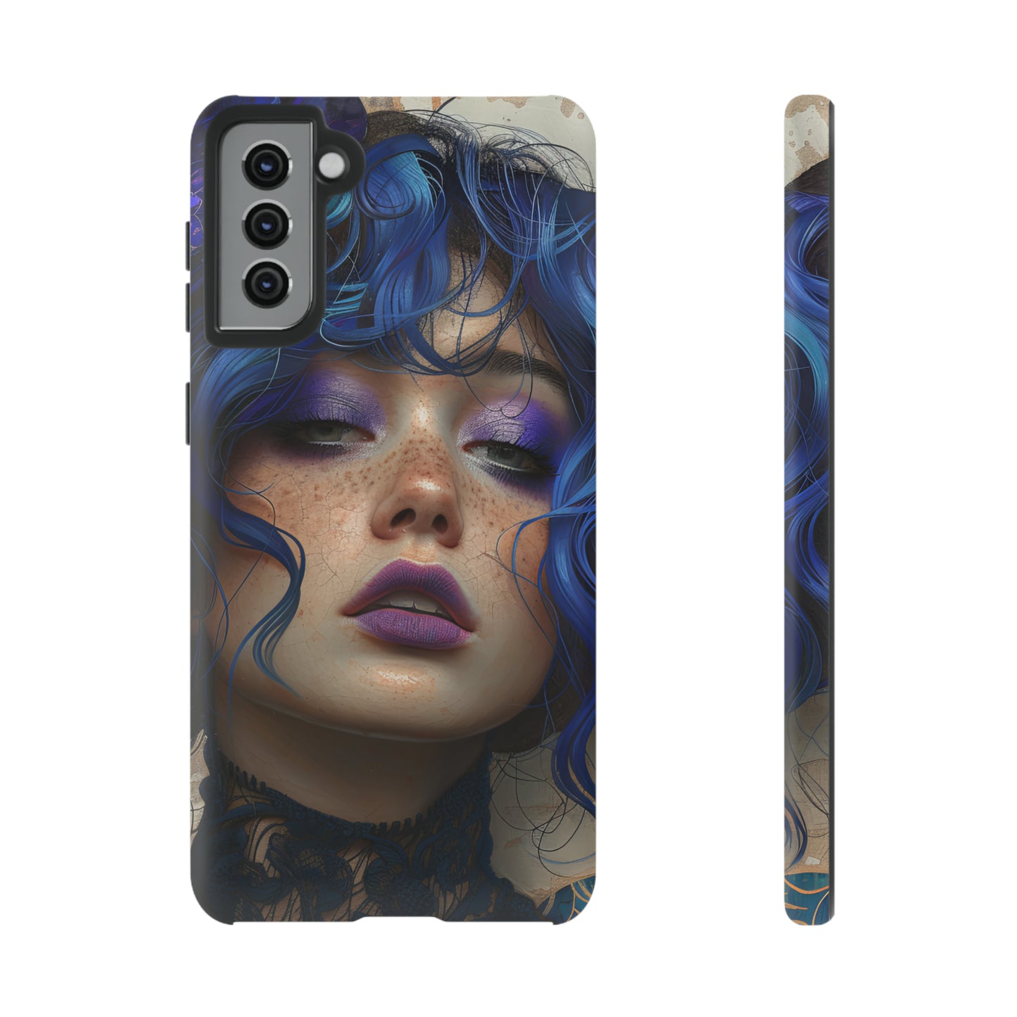 Tough Mobile Phone Cases: lady with blue and purple hair