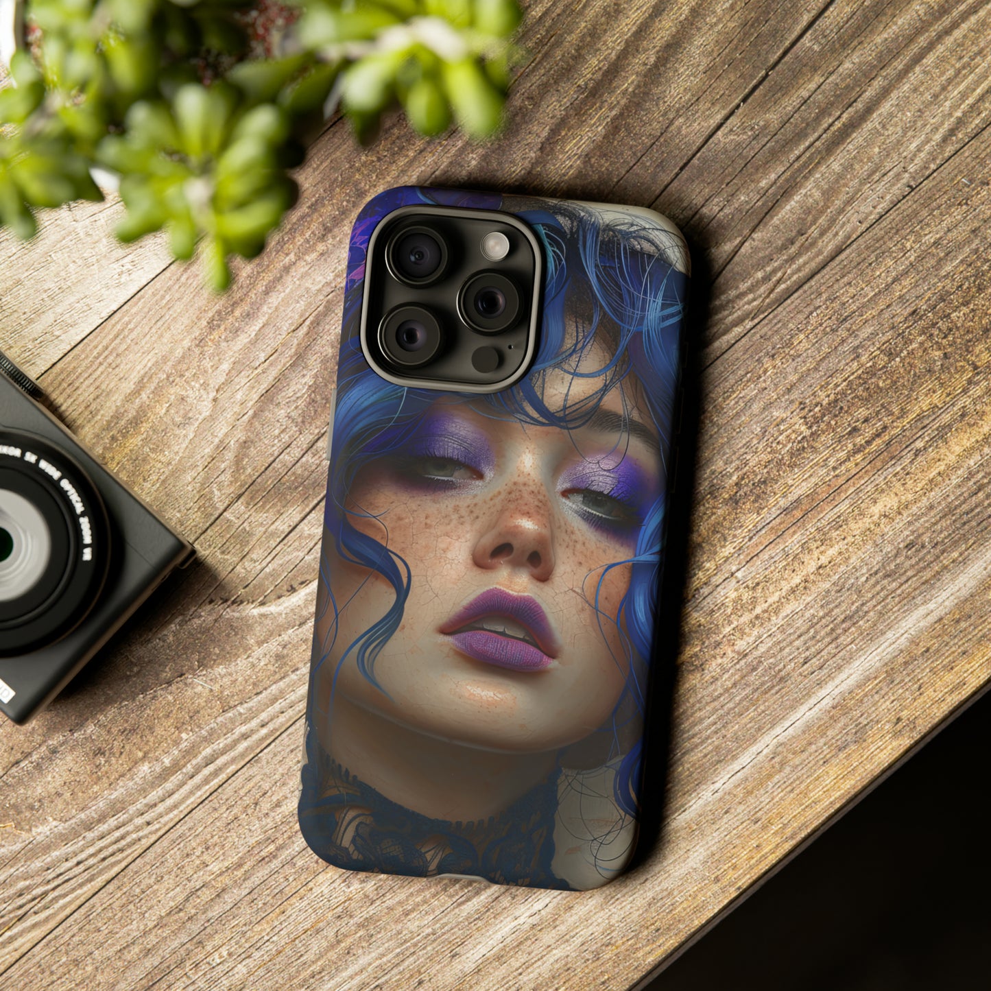 Tough Mobile Phone Cases: lady with blue and purple hair