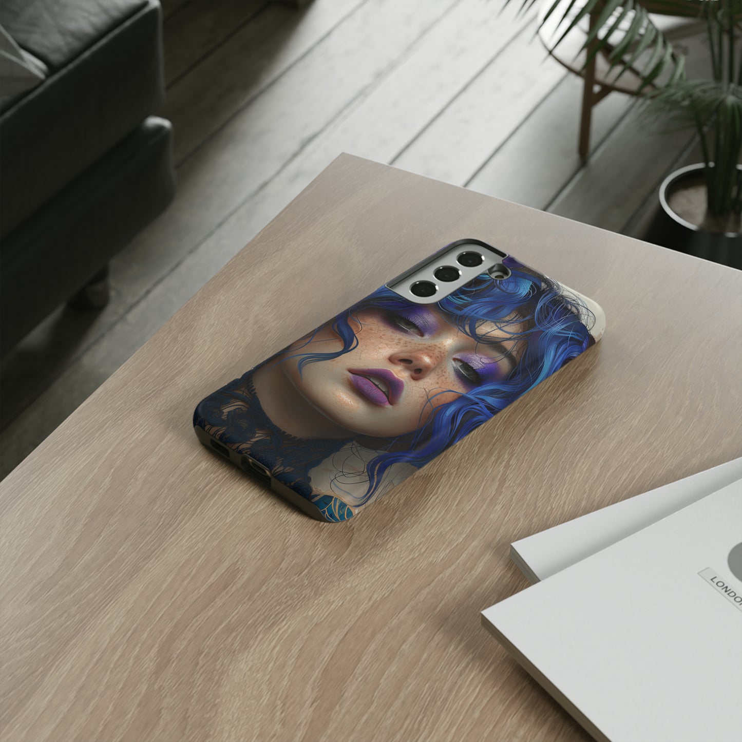 Tough Mobile Phone Cases: lady with blue and purple hair