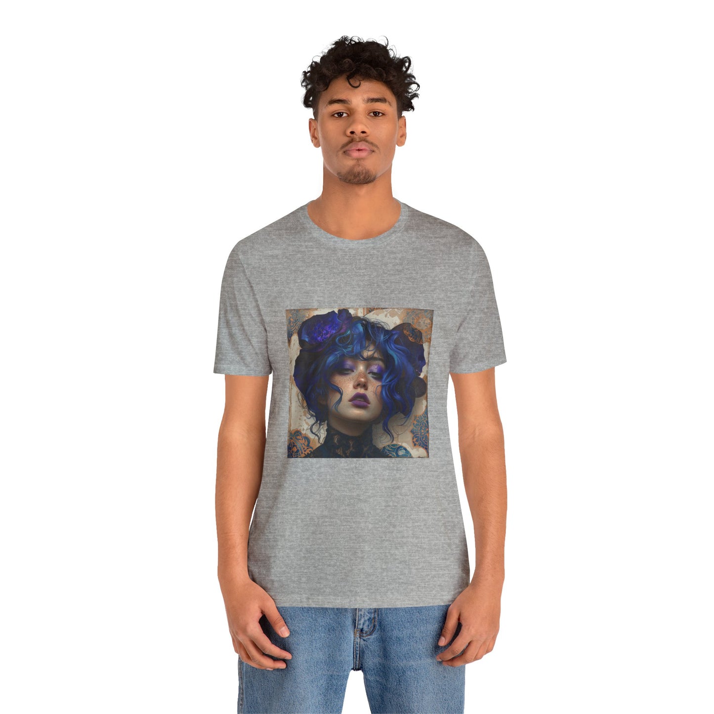 Unisex Jersey Short Sleeve Tee: lady with blue and purple hair