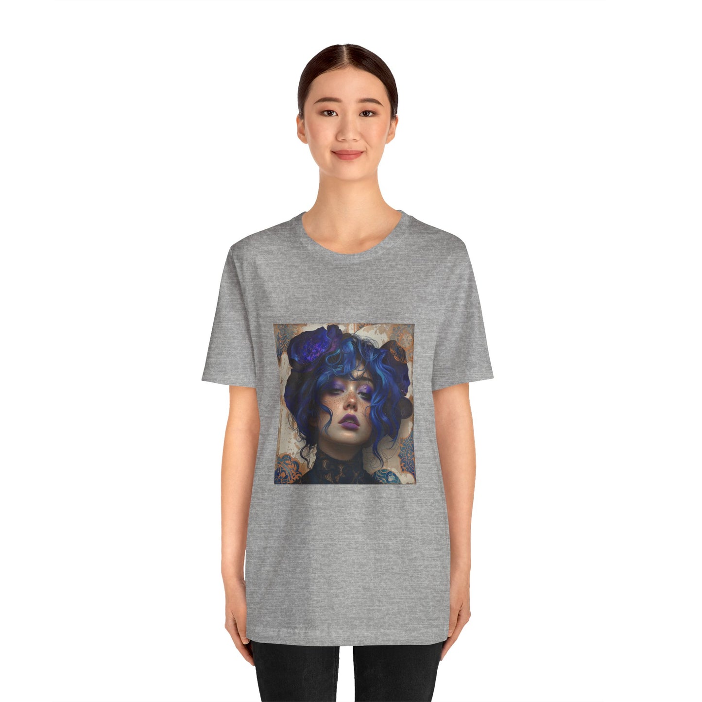 Unisex Jersey Short Sleeve Tee: lady with blue and purple hair