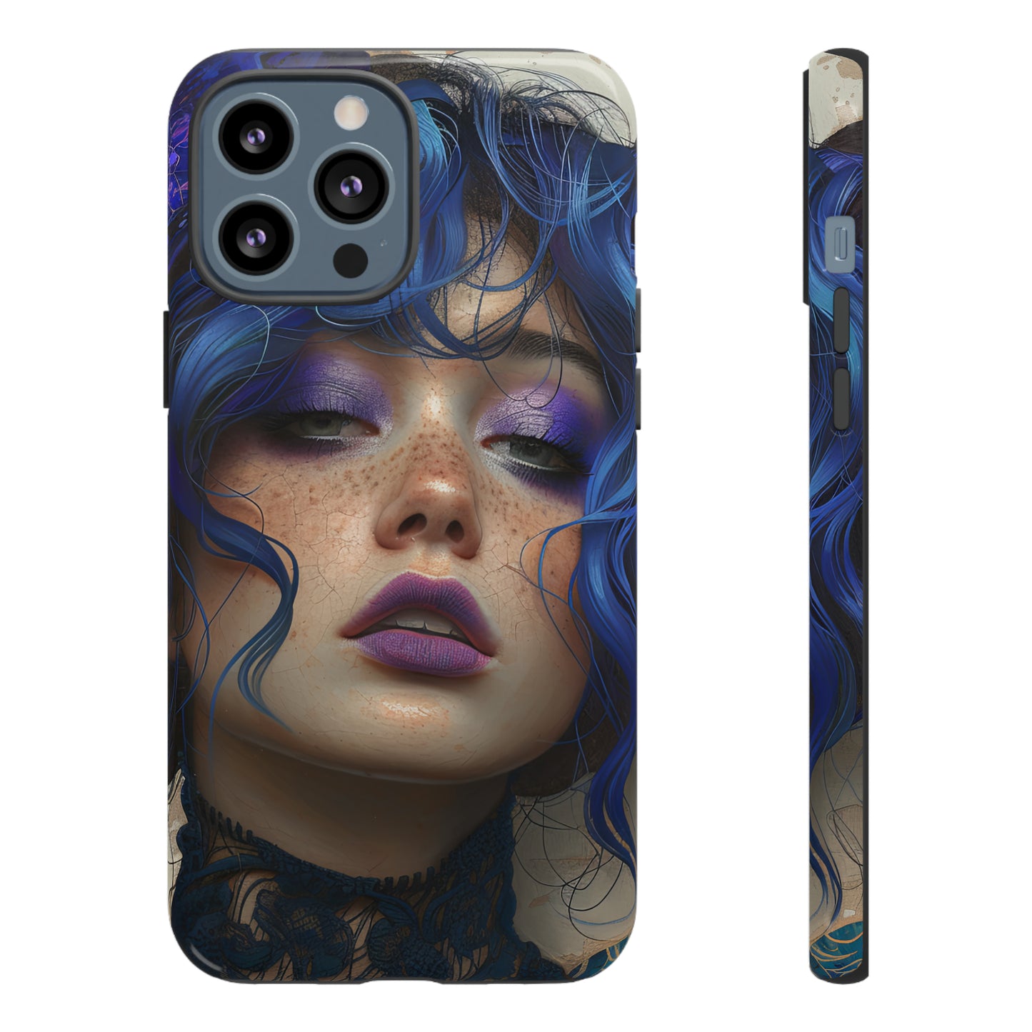 Tough Mobile Phone Cases: lady with blue and purple hair