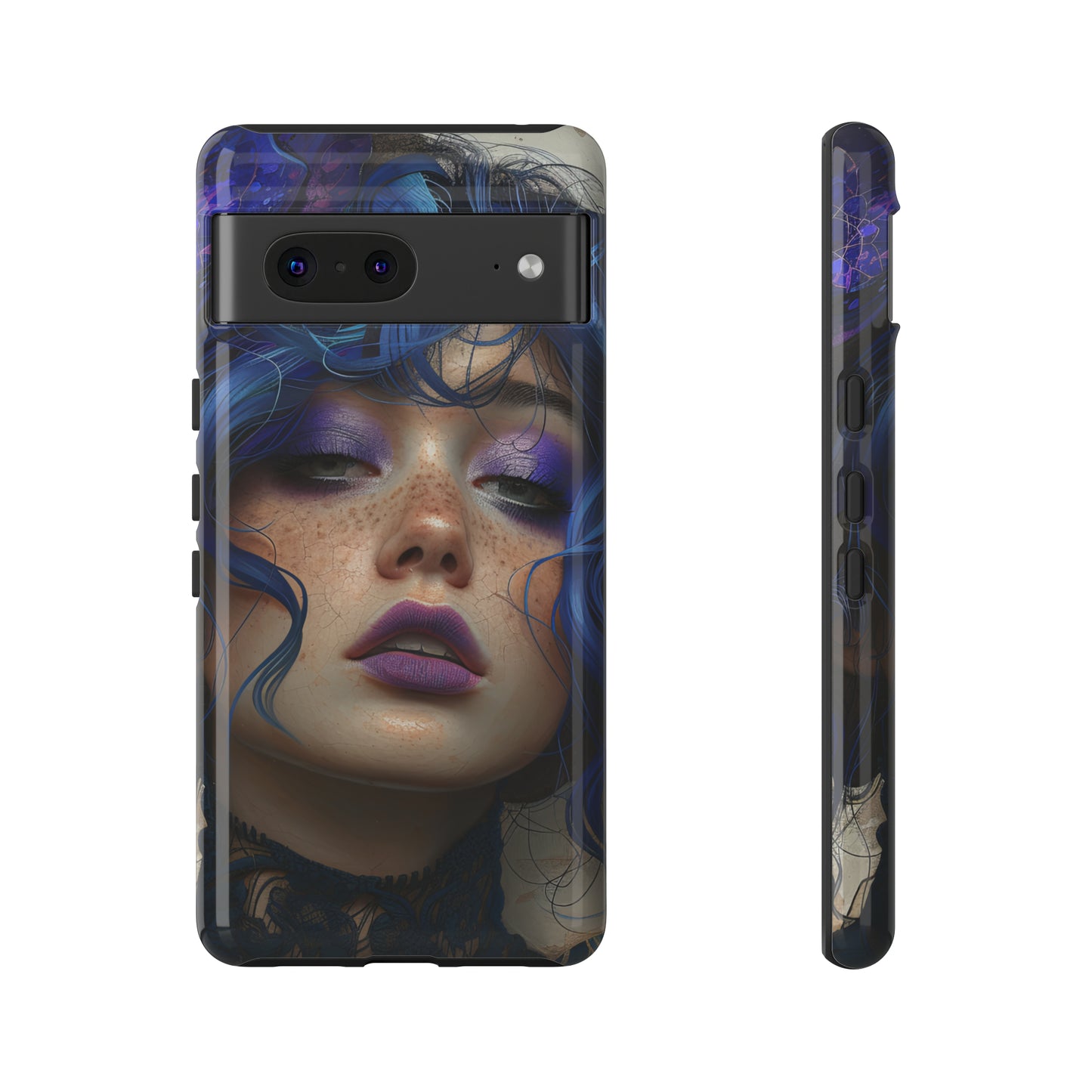 Tough Mobile Phone Cases: lady with blue and purple hair