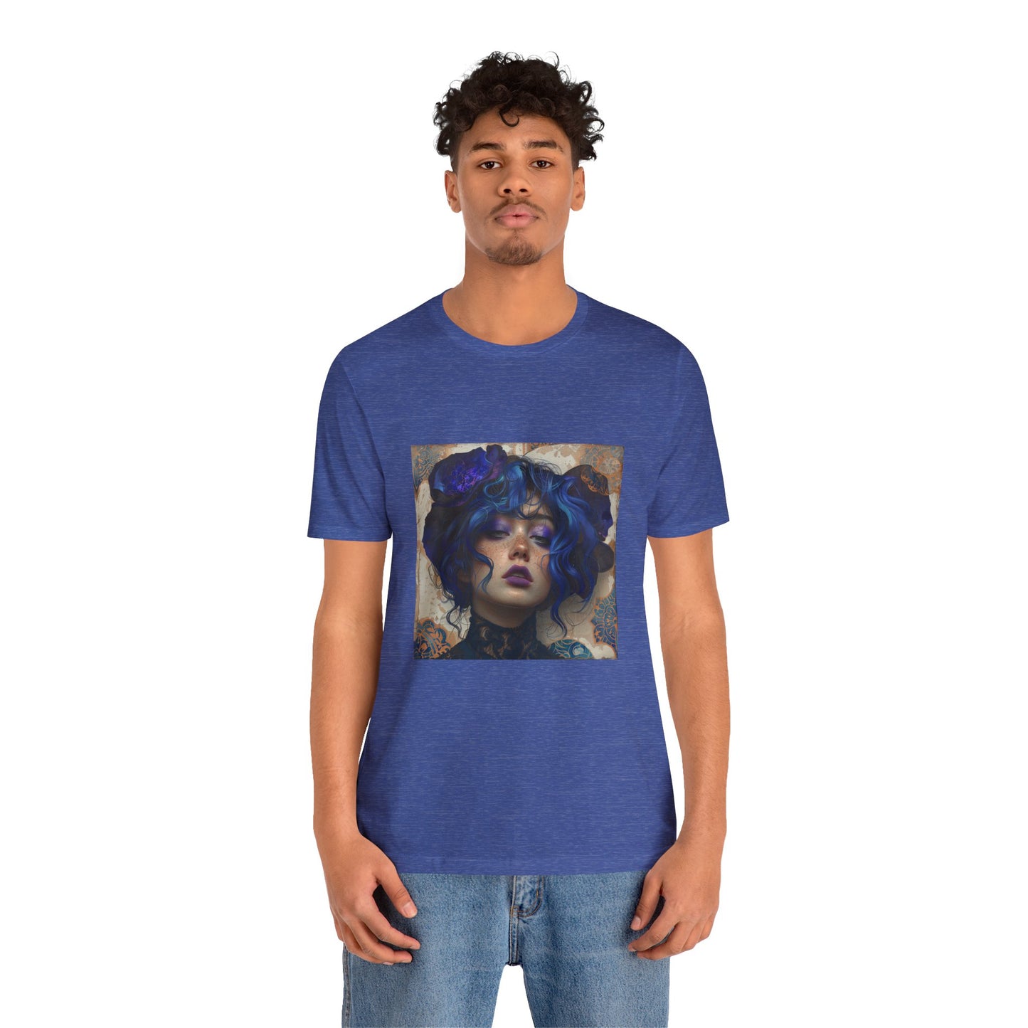 Unisex Jersey Short Sleeve Tee: lady with blue and purple hair