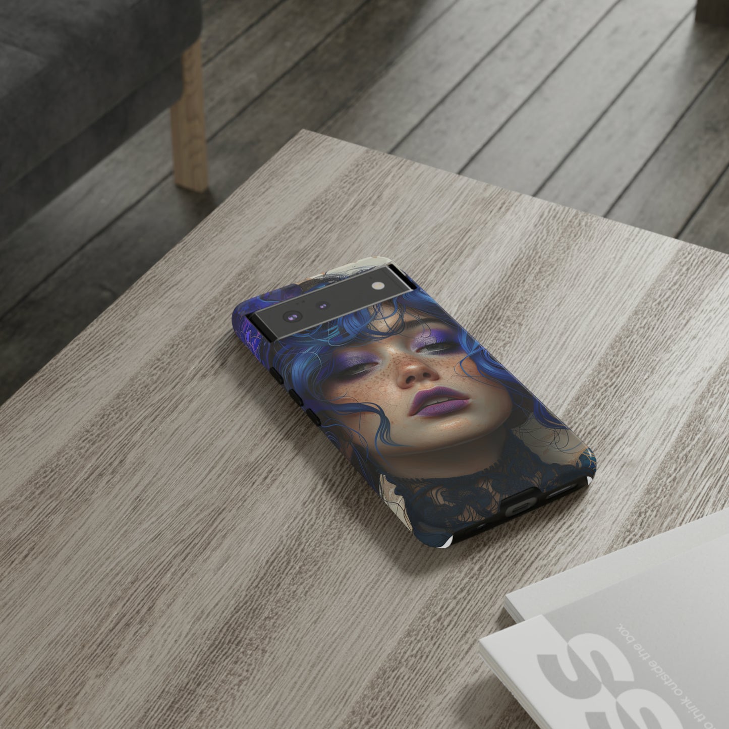 Tough Mobile Phone Cases: lady with blue and purple hair