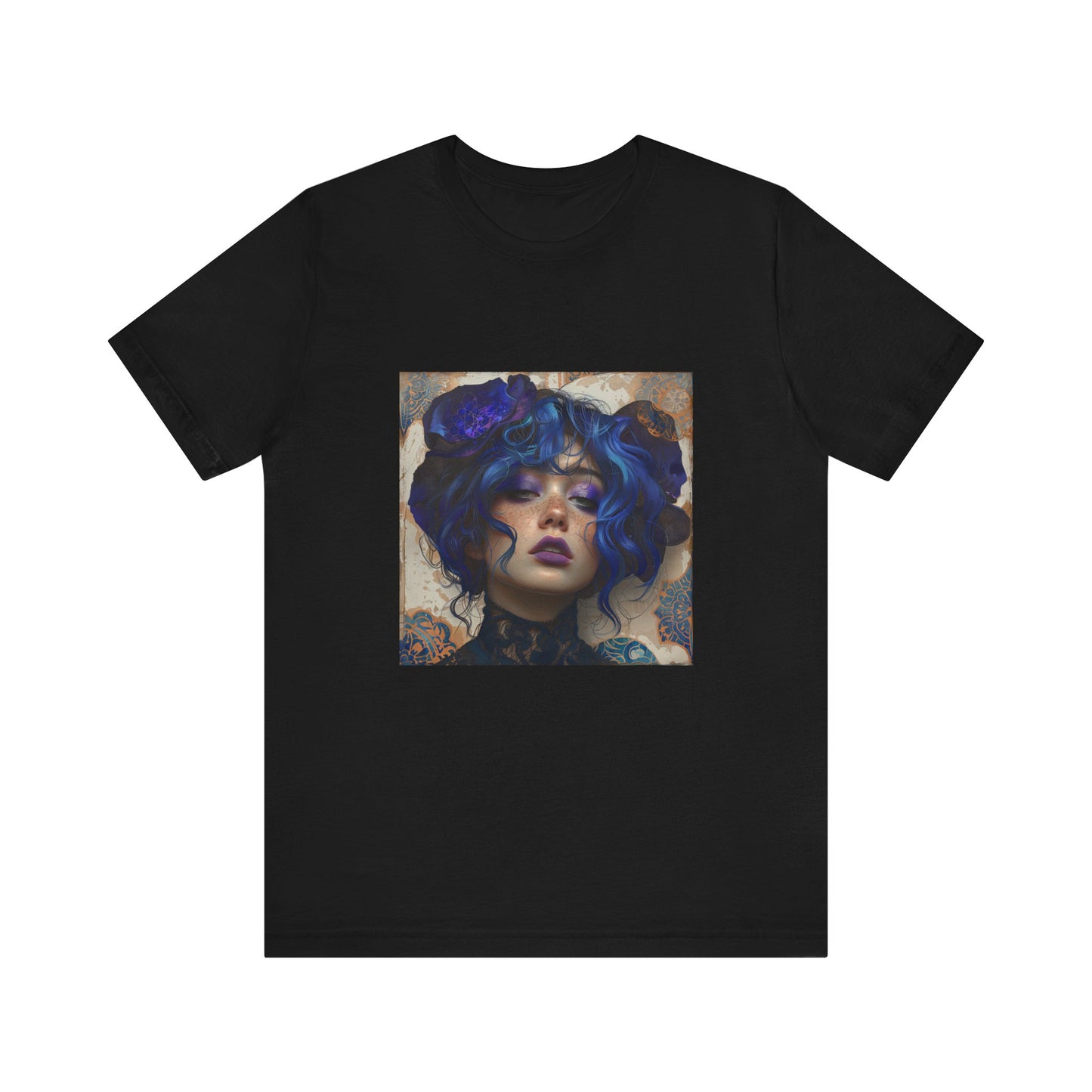 Unisex Jersey Short Sleeve Tee: lady with blue and purple hair