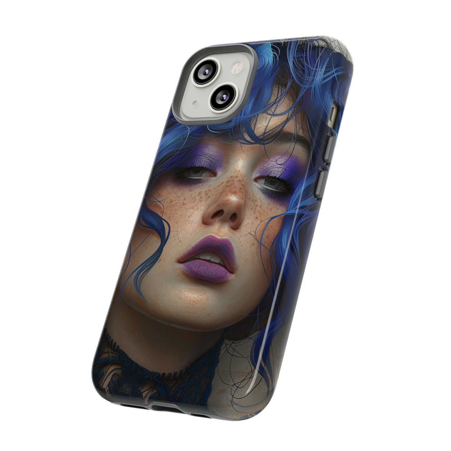 Tough Mobile Phone Cases: lady with blue and purple hair