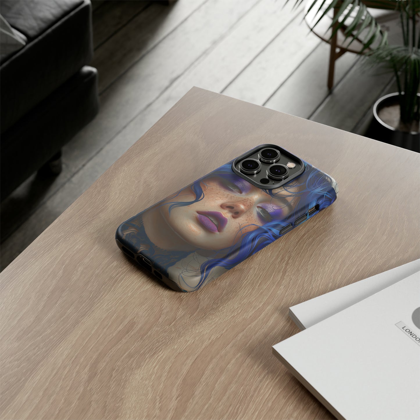 Tough Mobile Phone Cases: lady with blue and purple hair