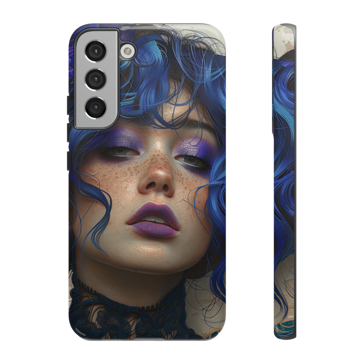 Tough Mobile Phone Cases: lady with blue and purple hair