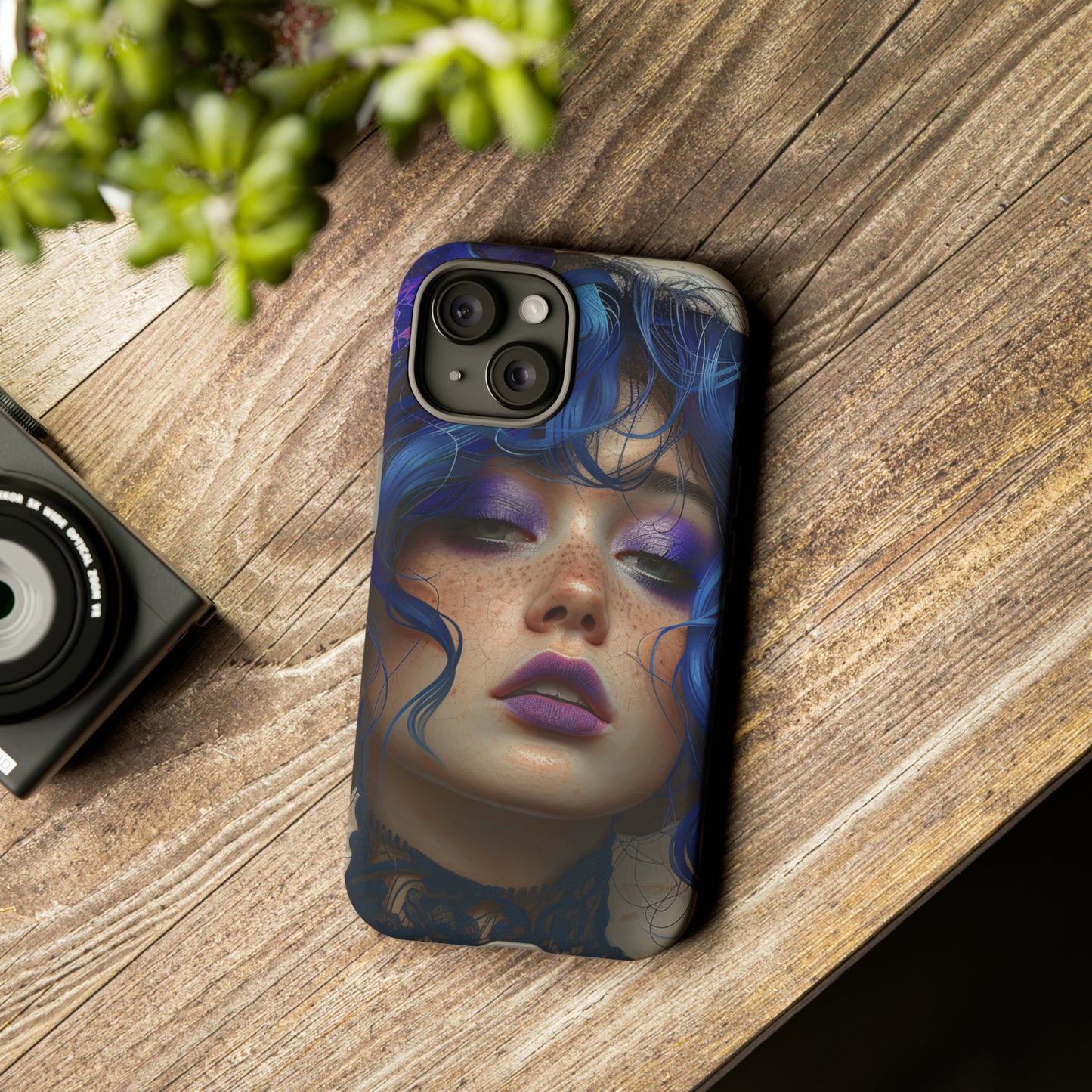 Tough Mobile Phone Cases: lady with blue and purple hair