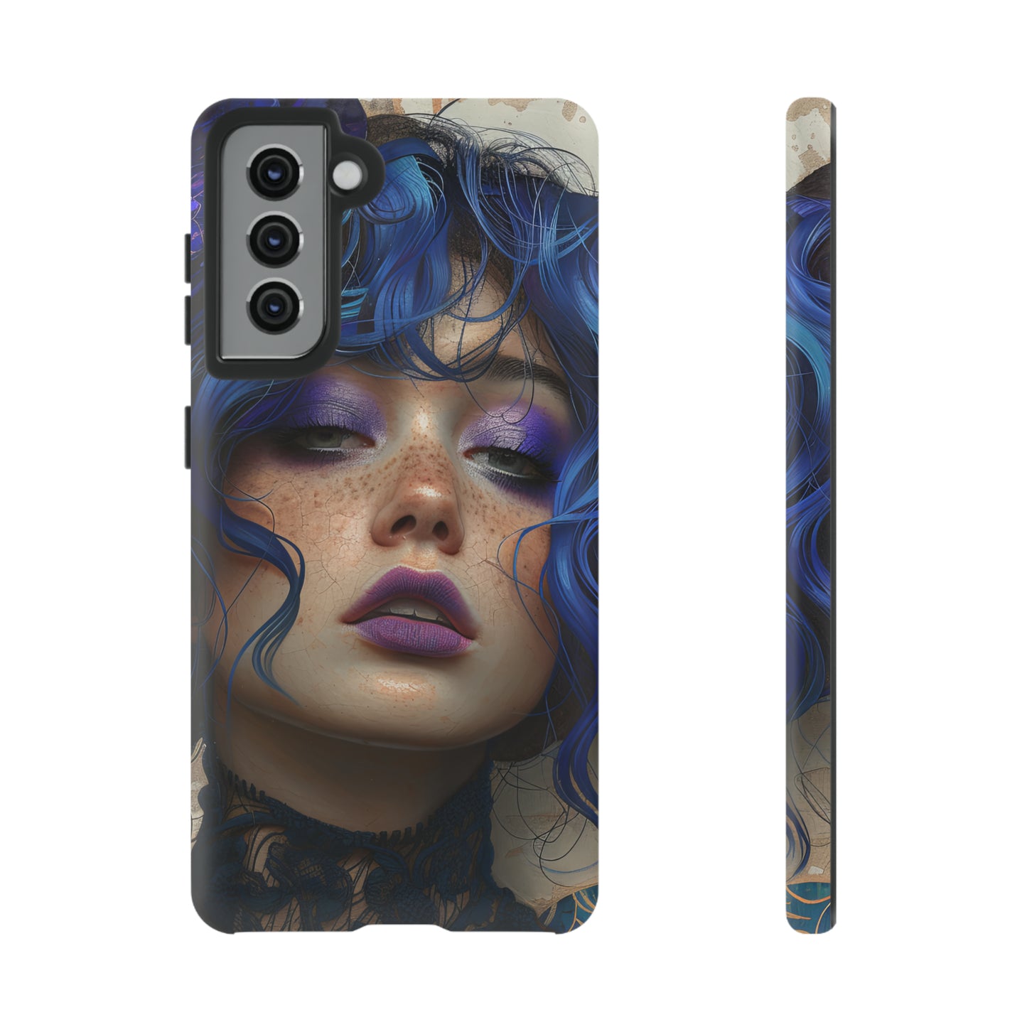 Tough Mobile Phone Cases: lady with blue and purple hair