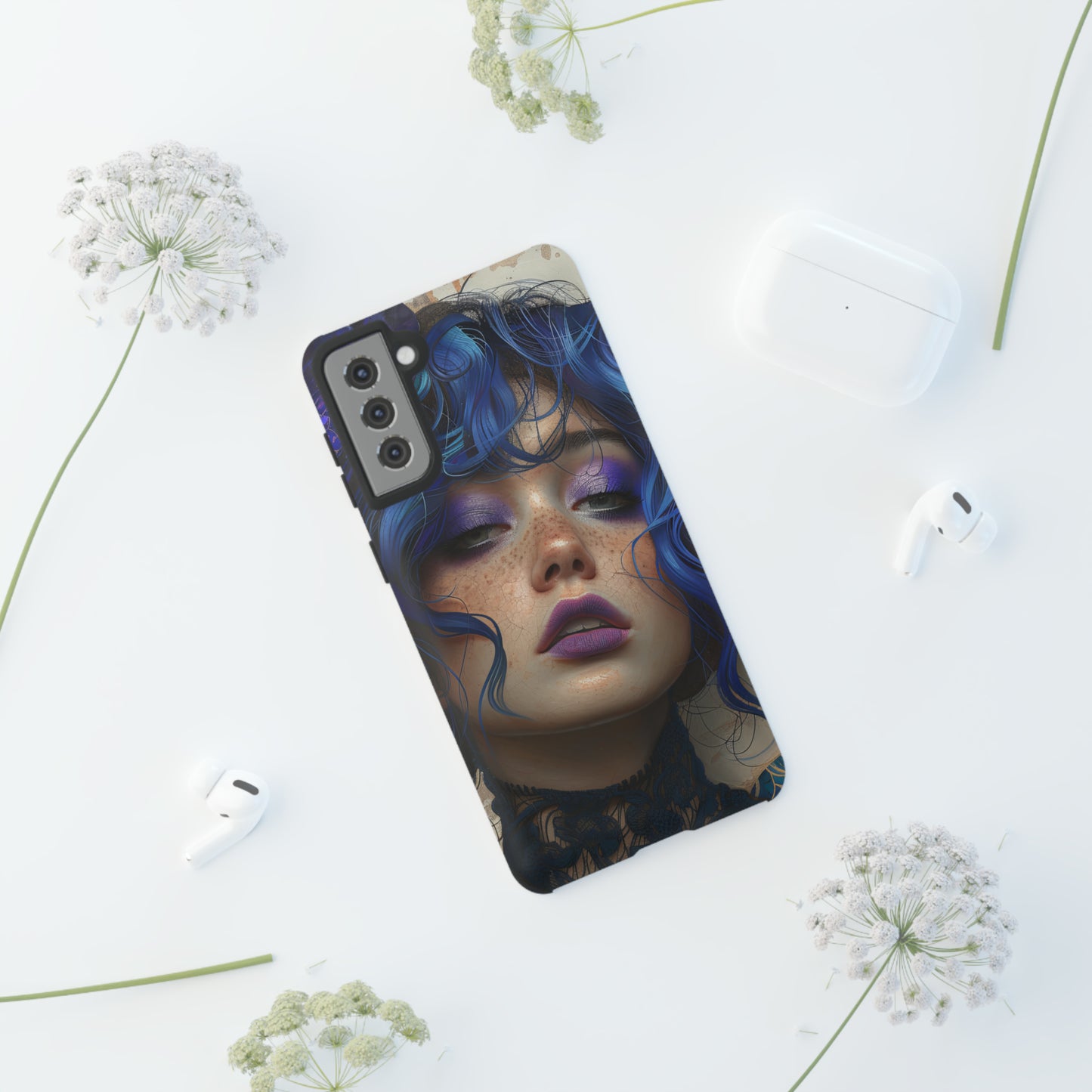 Tough Mobile Phone Cases: lady with blue and purple hair