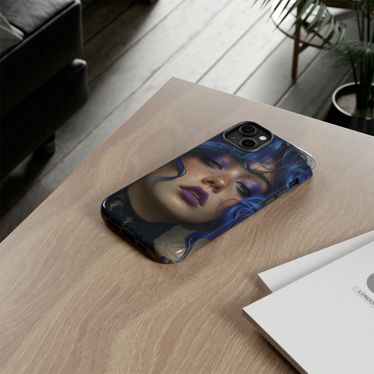 Tough Mobile Phone Cases: lady with blue and purple hair