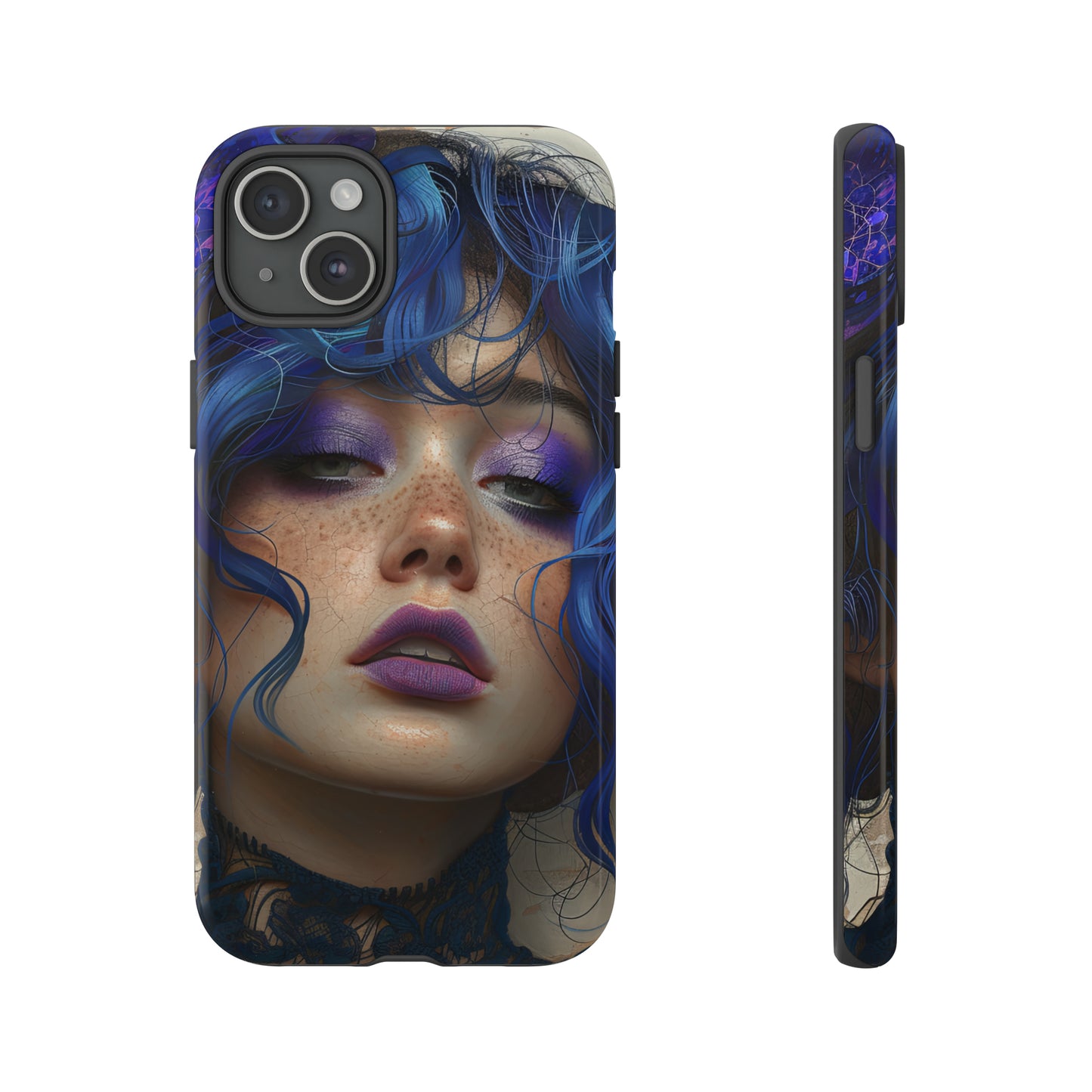 Tough Mobile Phone Cases: lady with blue and purple hair