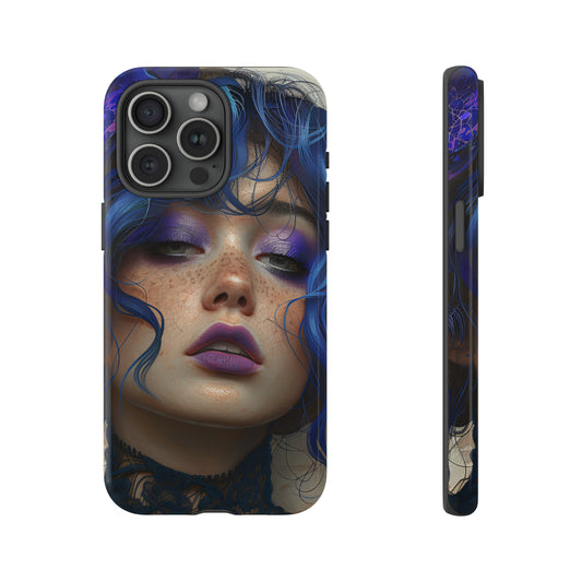 Tough Mobile Phone Cases: lady with blue and purple hair