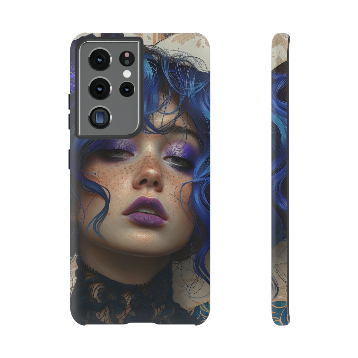 Tough Mobile Phone Cases: lady with blue and purple hair