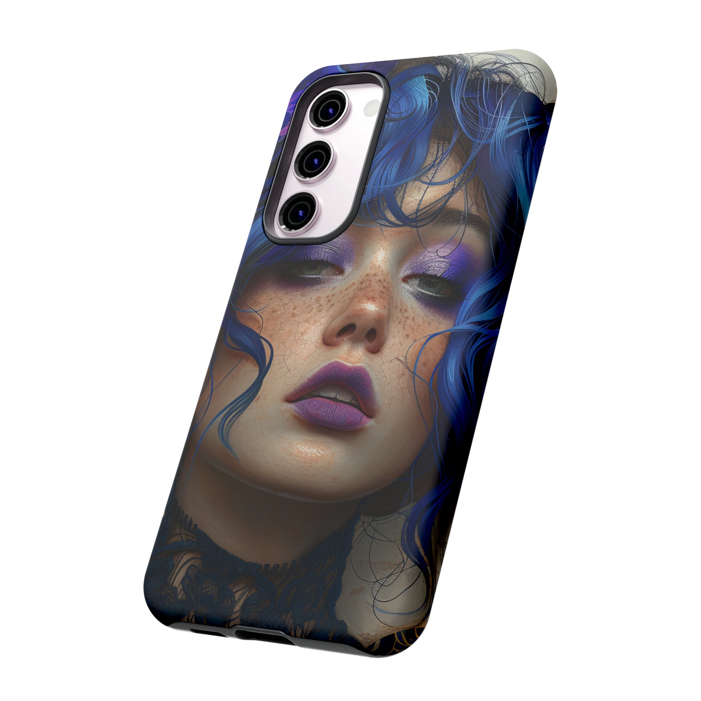 Tough Mobile Phone Cases: lady with blue and purple hair