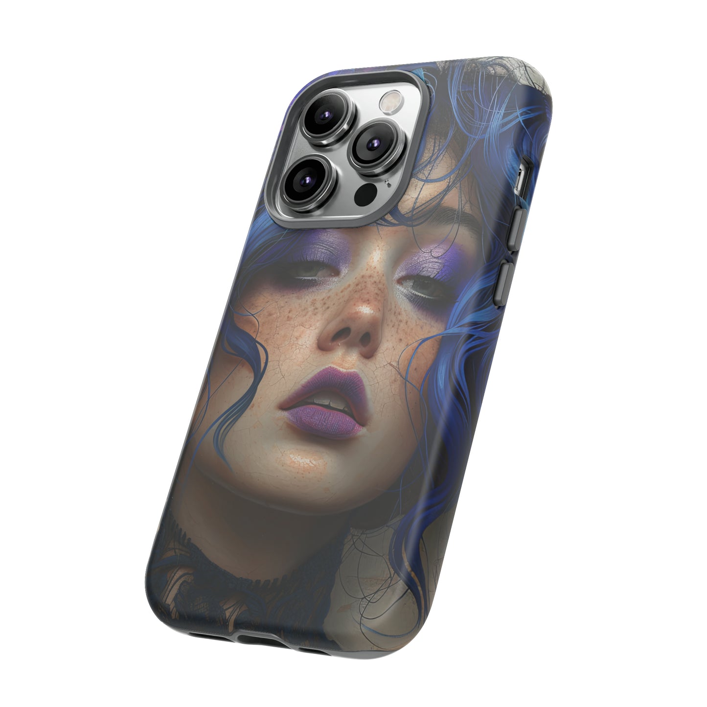 Tough Mobile Phone Cases: lady with blue and purple hair