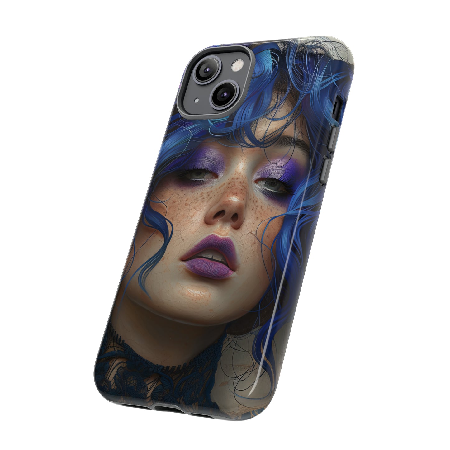 Tough Mobile Phone Cases: lady with blue and purple hair