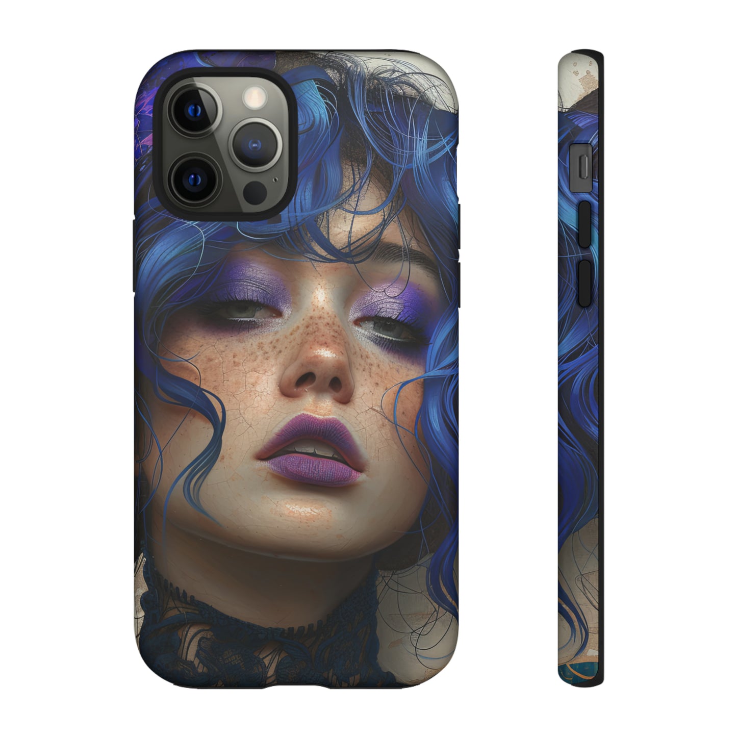 Tough Mobile Phone Cases: lady with blue and purple hair