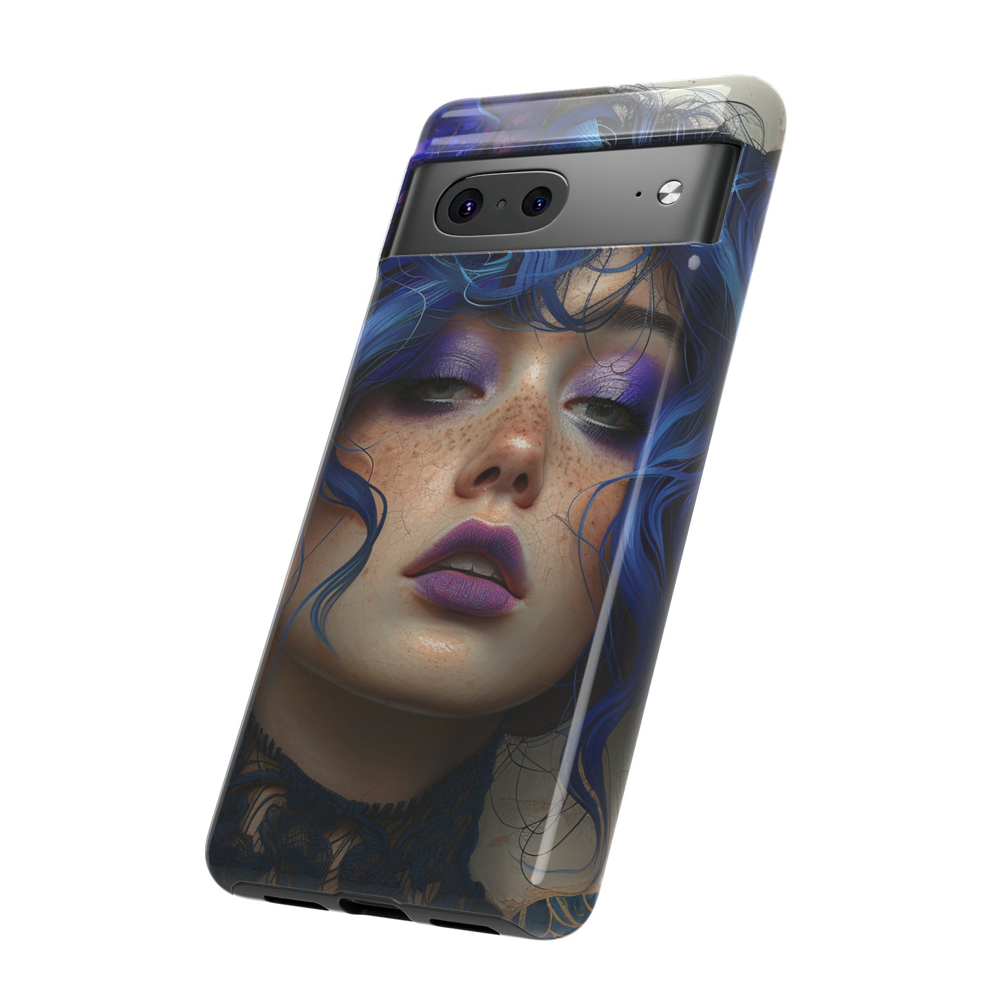 Tough Mobile Phone Cases: lady with blue and purple hair