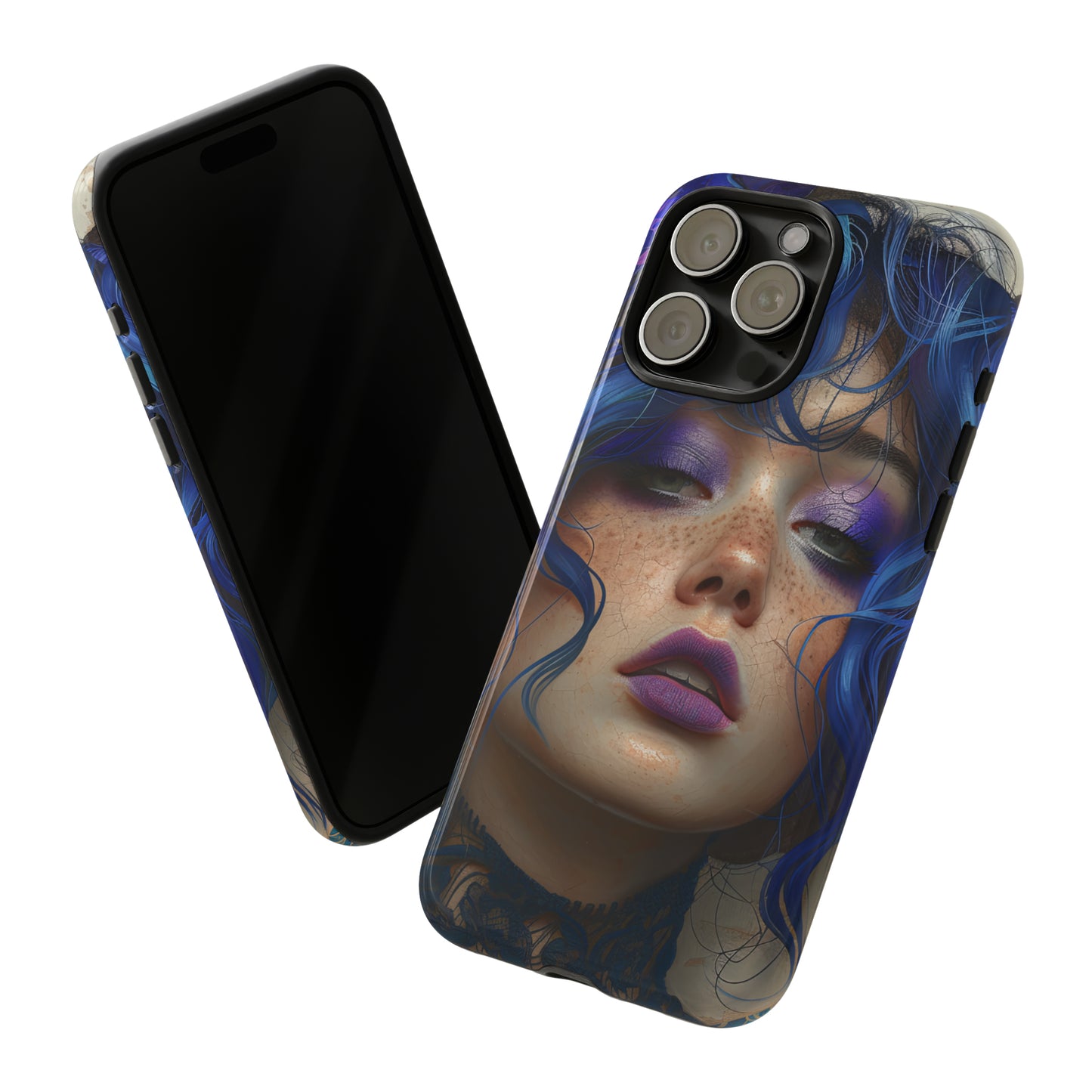 Tough Mobile Phone Cases: lady with blue and purple hair